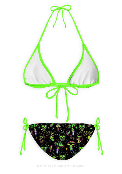 Neon Skull Mushroom Y2K Print Bikini Set Cherrykitten