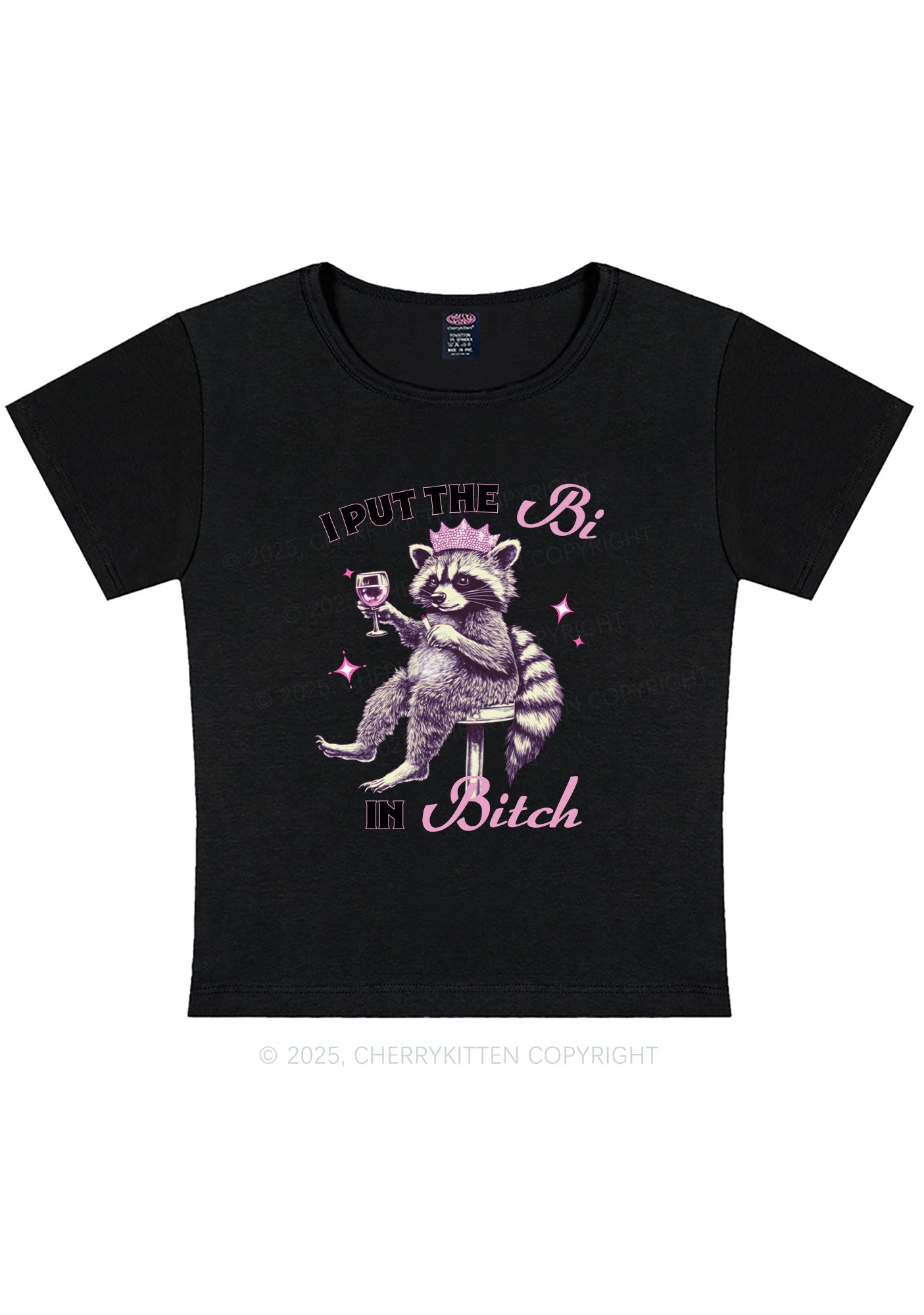 Curvy Bi Bxxch Raccoon Pride Y2K Baby Tee Cherrykitten