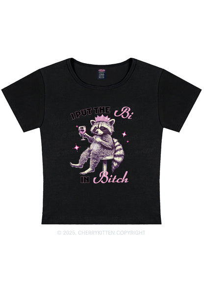 Curvy Bi Bxxch Raccoon Pride Y2K Baby Tee Cherrykitten
