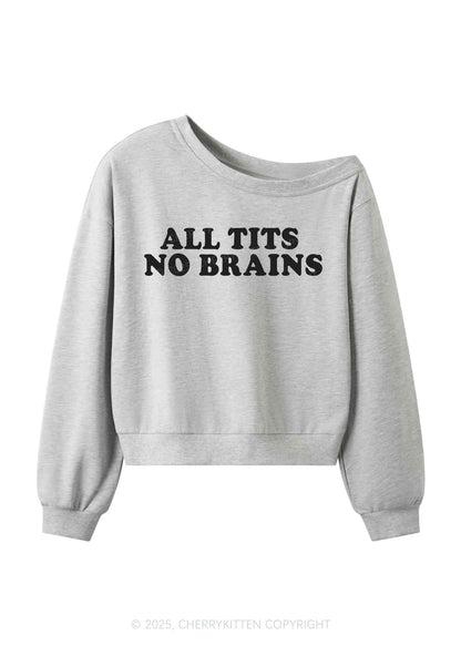 All Txts No Brains Y2K Off Shoulder Sweatshirts Cherrykitten