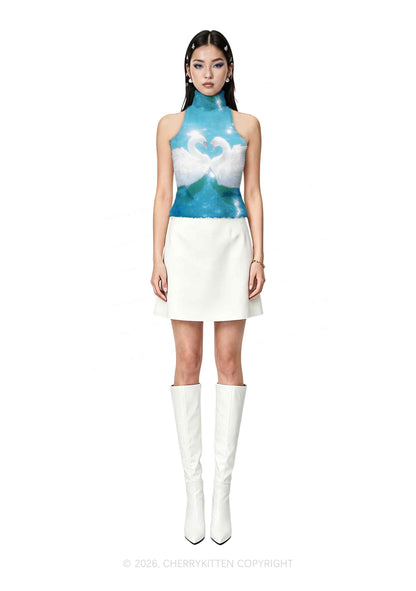 Swan Lovers Y2K Knit Turtleneck Tank Top Cherrykitten