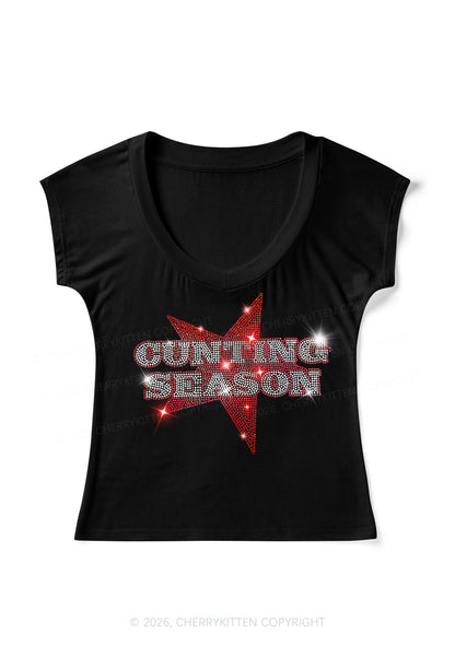 Rhinestone Cxxting Season Y2K V Neck T Shirts Cherrykitten