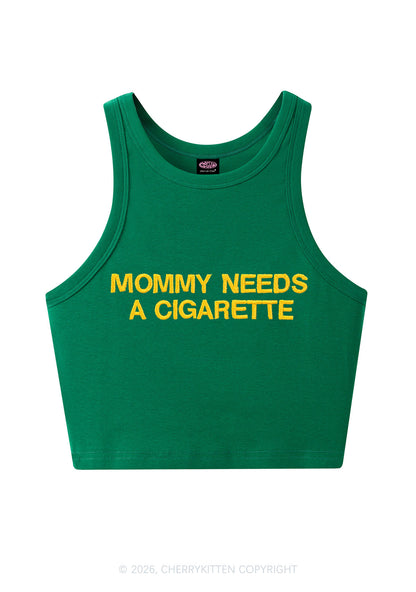 Embroidered Mommy Needs A Cigarette Y2K Crop Tank Top Cherrykitten