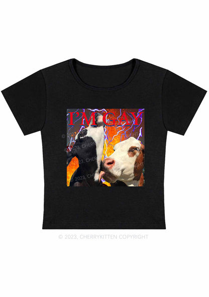 Curvy Gay Cow Play Y2K Baby Tee Cherrykitten