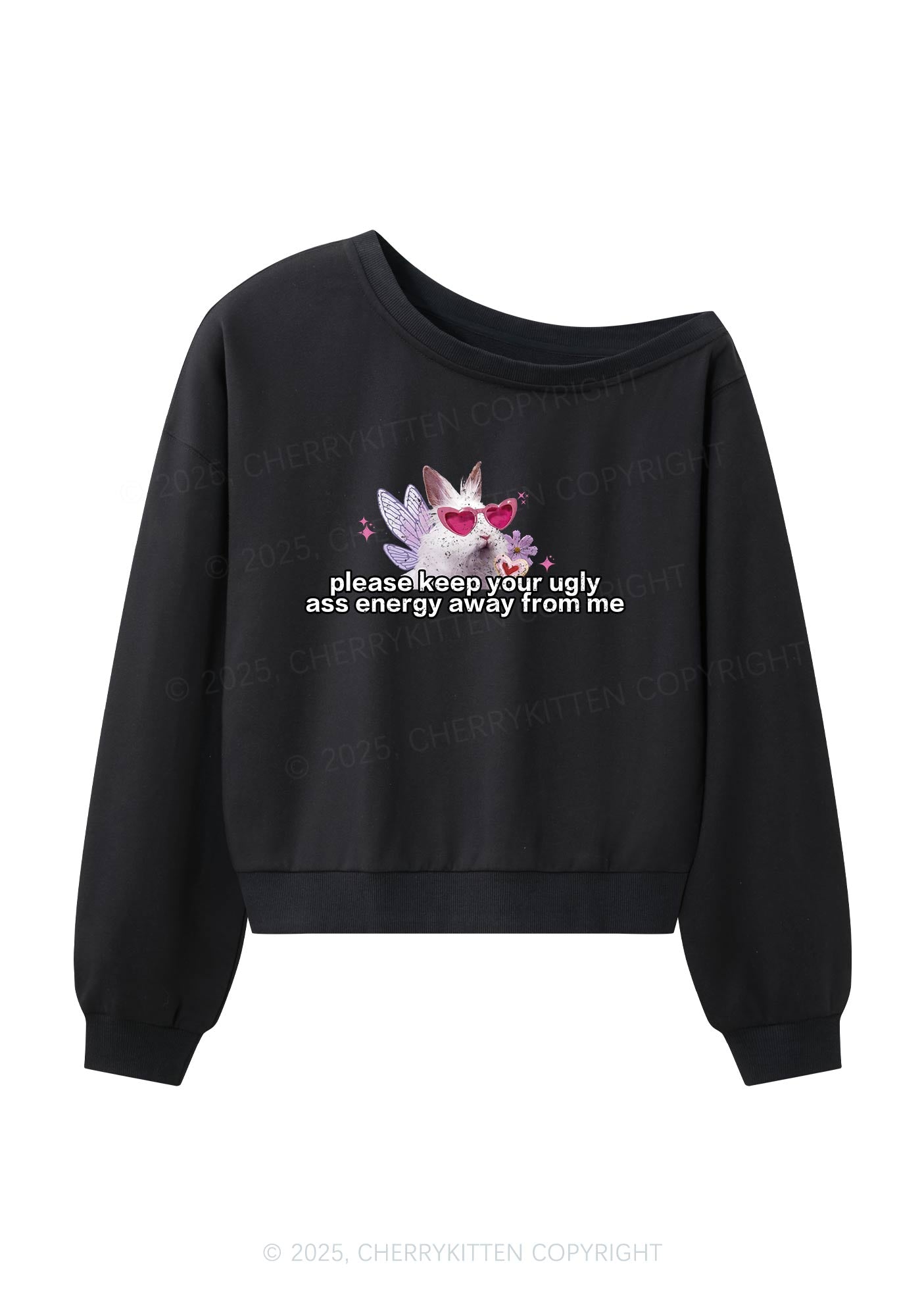 Please Keep Away From Me Y2K Off Shoulder Sweatshirts Cherrykitten