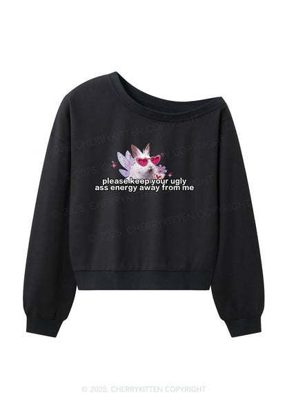 Please Keep Away From Me Y2K Off Shoulder Sweatshirts Cherrykitten