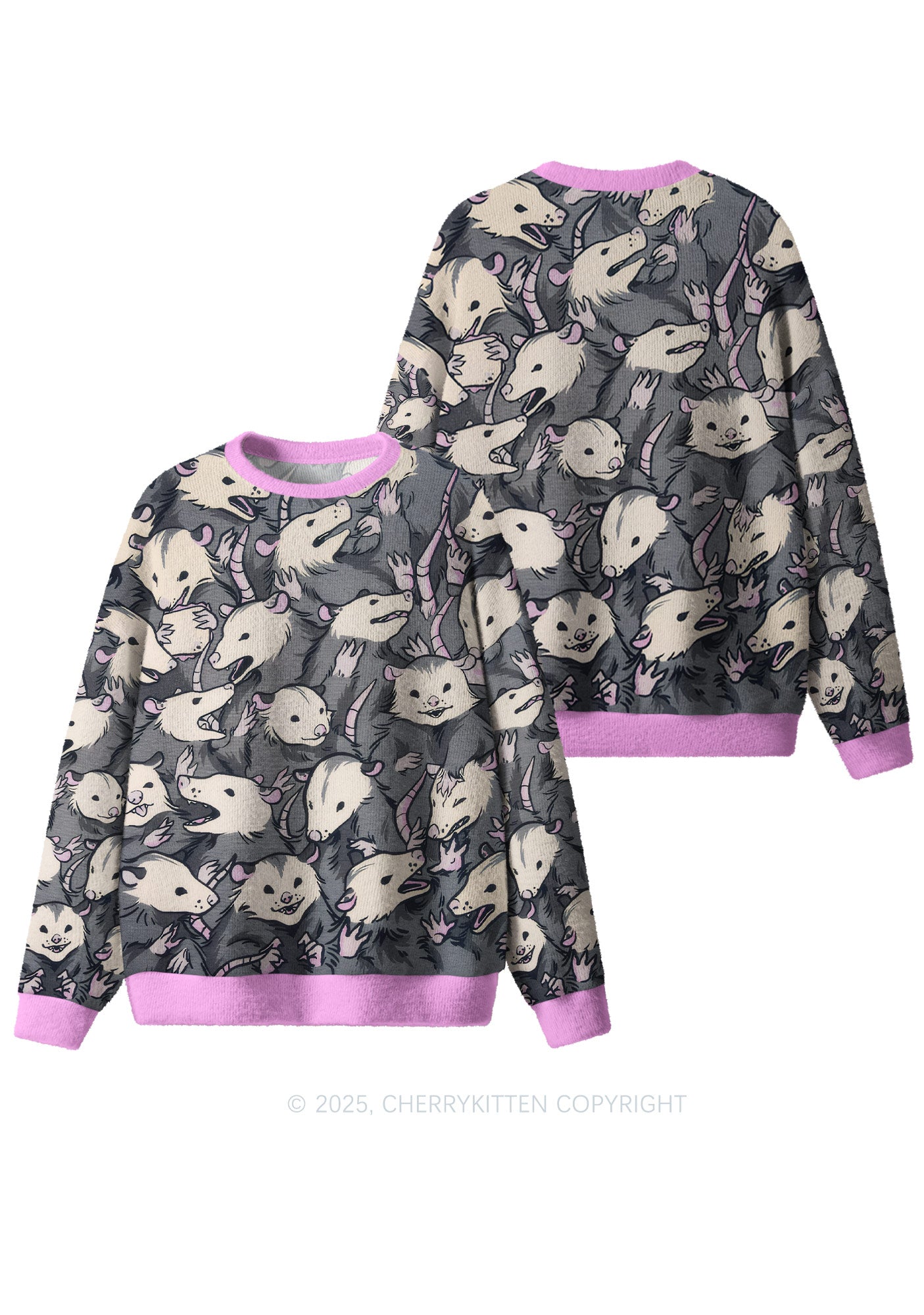 Grey Possum Y2K Christmas Knit Sweatshirt Cherrykitten