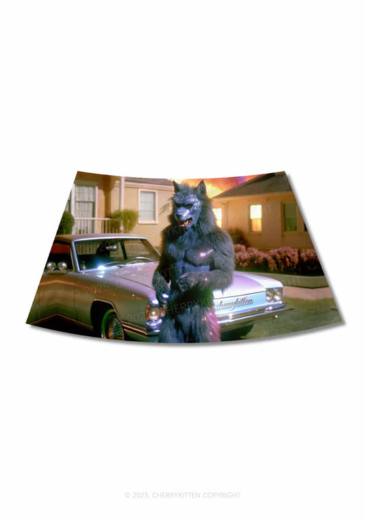 Halloween Moonlight Werewolf Y2K Print Mini Skirt Cherrykitten