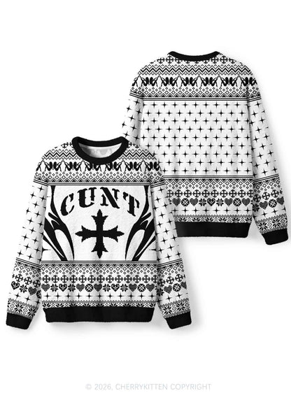 White Cxxt Flame Y2K Christmas Knit Sweatshirt Cherrykitten