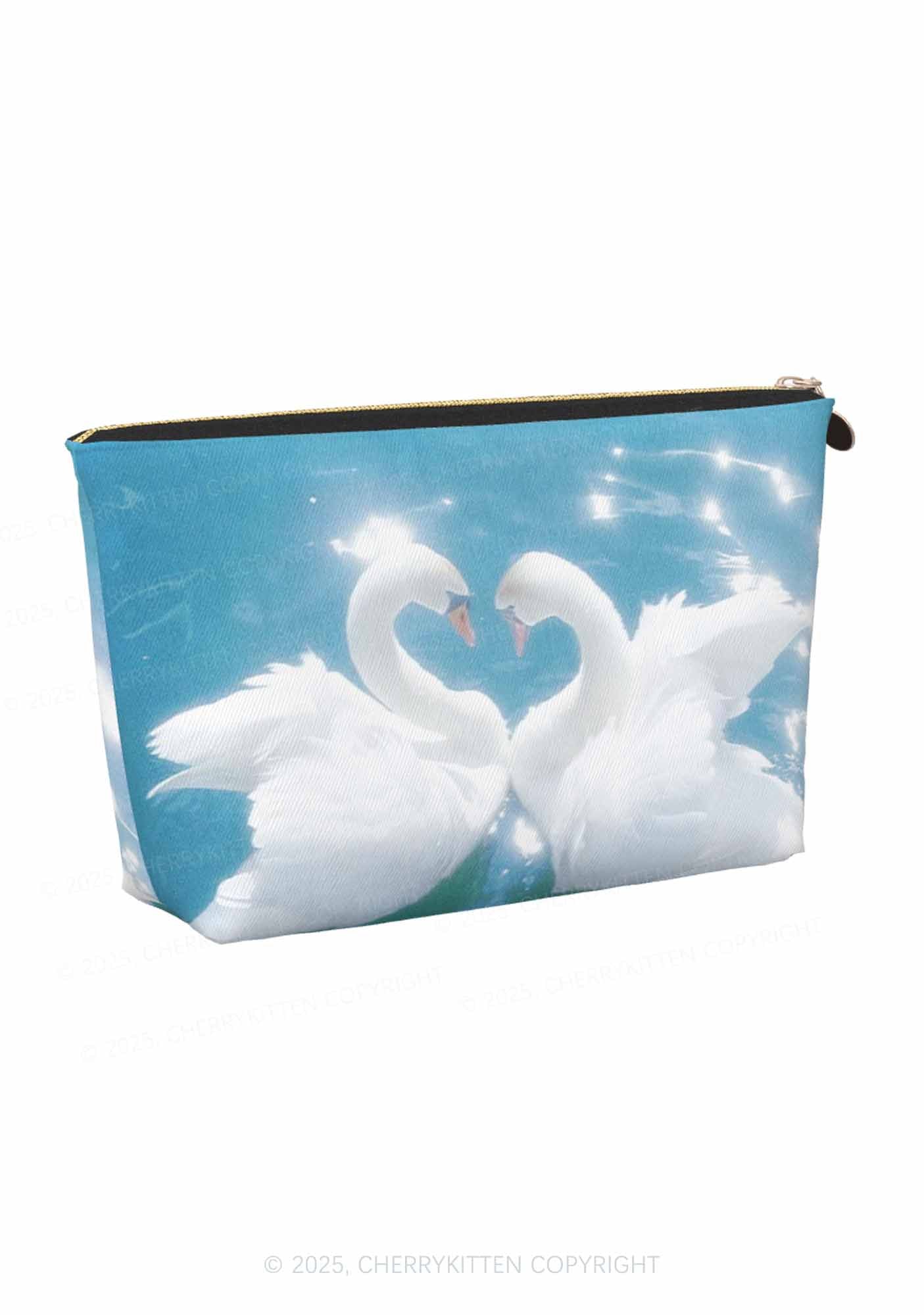 Swan Lovers Y2K Leather Makeup Bag Cherrykitten