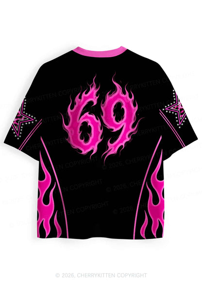 Hot Pink Flame Lesbian Pride Y2K Sport Jersey Shirts Cherrykitten