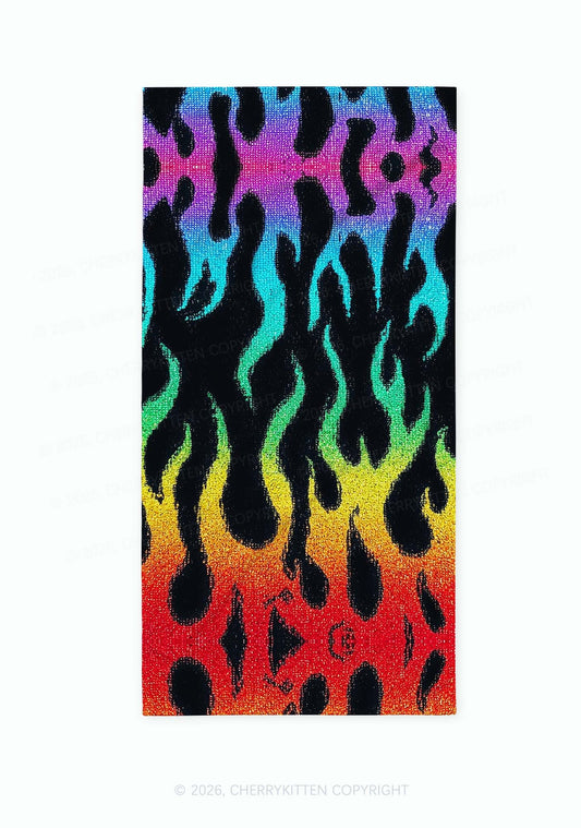 Rainbow Flame Pride Y2K Beach Towel Cherrykitten