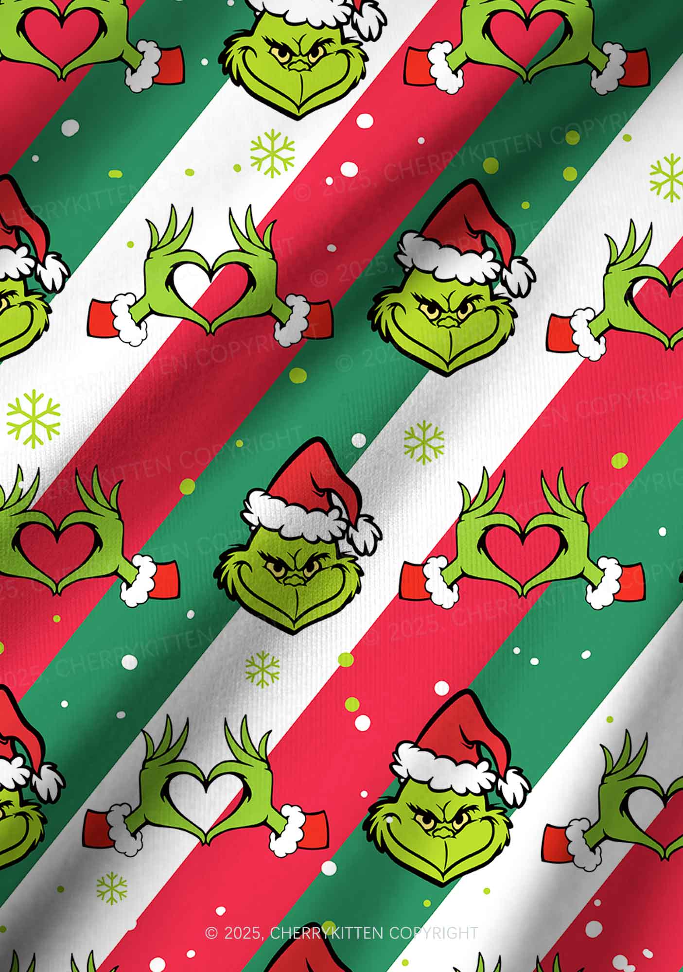 Christmas Red Whoville Heart Hands Y2K Print Long Sleeve Pajama Set Cherrykitten