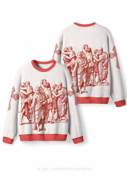 Ancient Greek Lovers Pride Y2K Knit Sweatshirt Cherrykitten