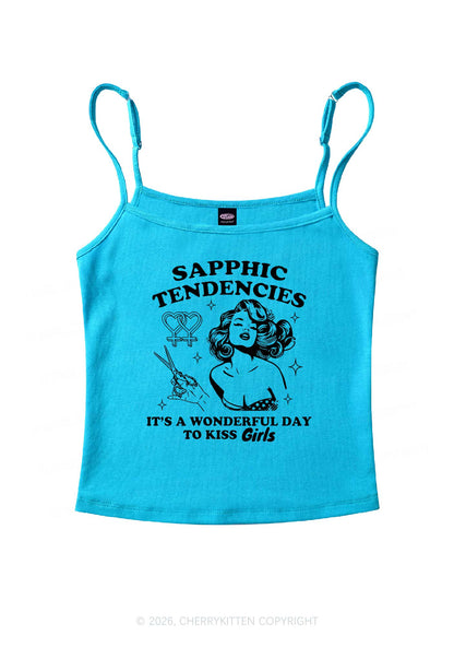 Sapphic Tendencies Kiss Girls Pride Y2K Spaghetti Strap Cami Cherrykitten