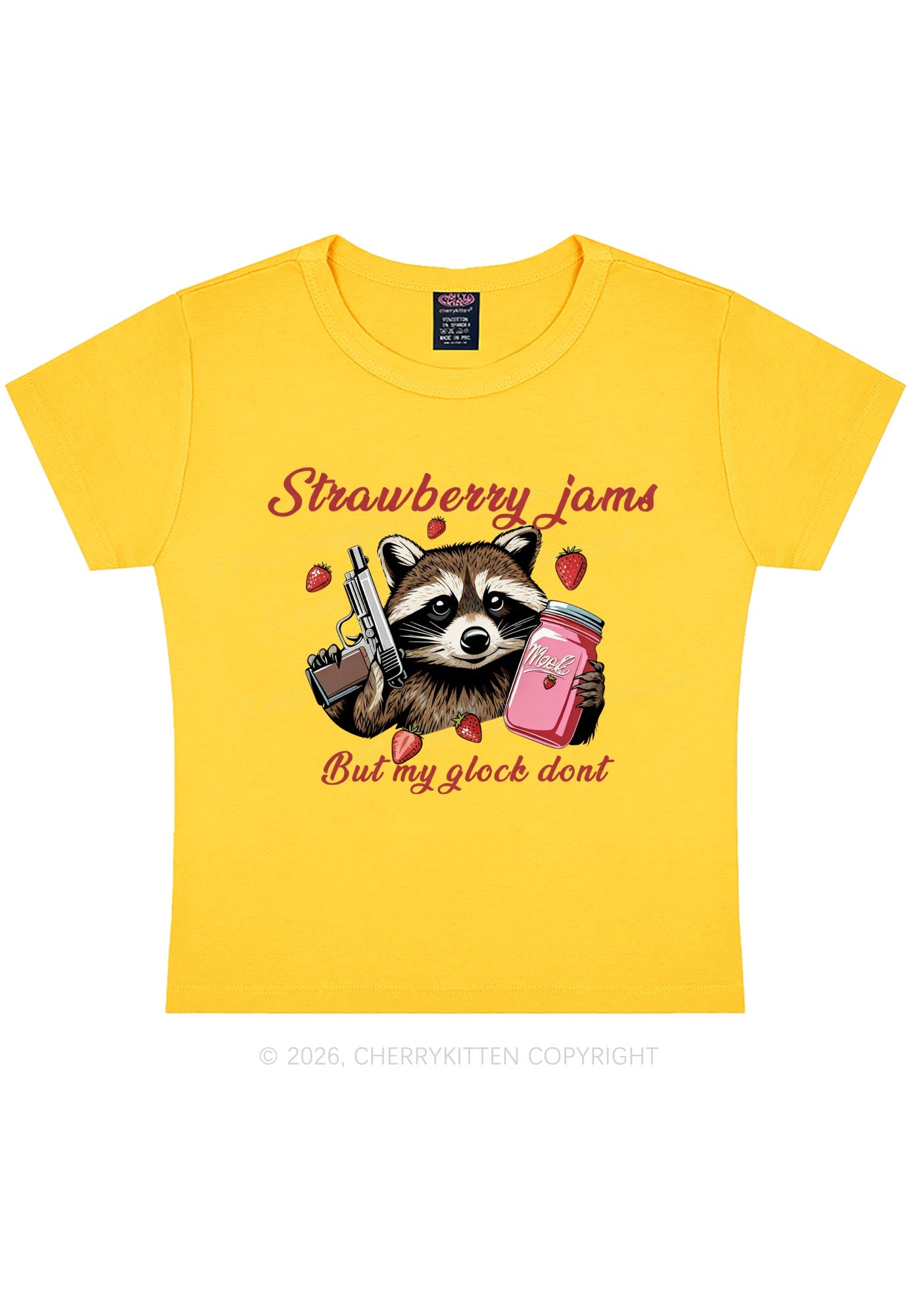 Strawberry Jams Raccoon Y2K Baby Tee Cherrykitten