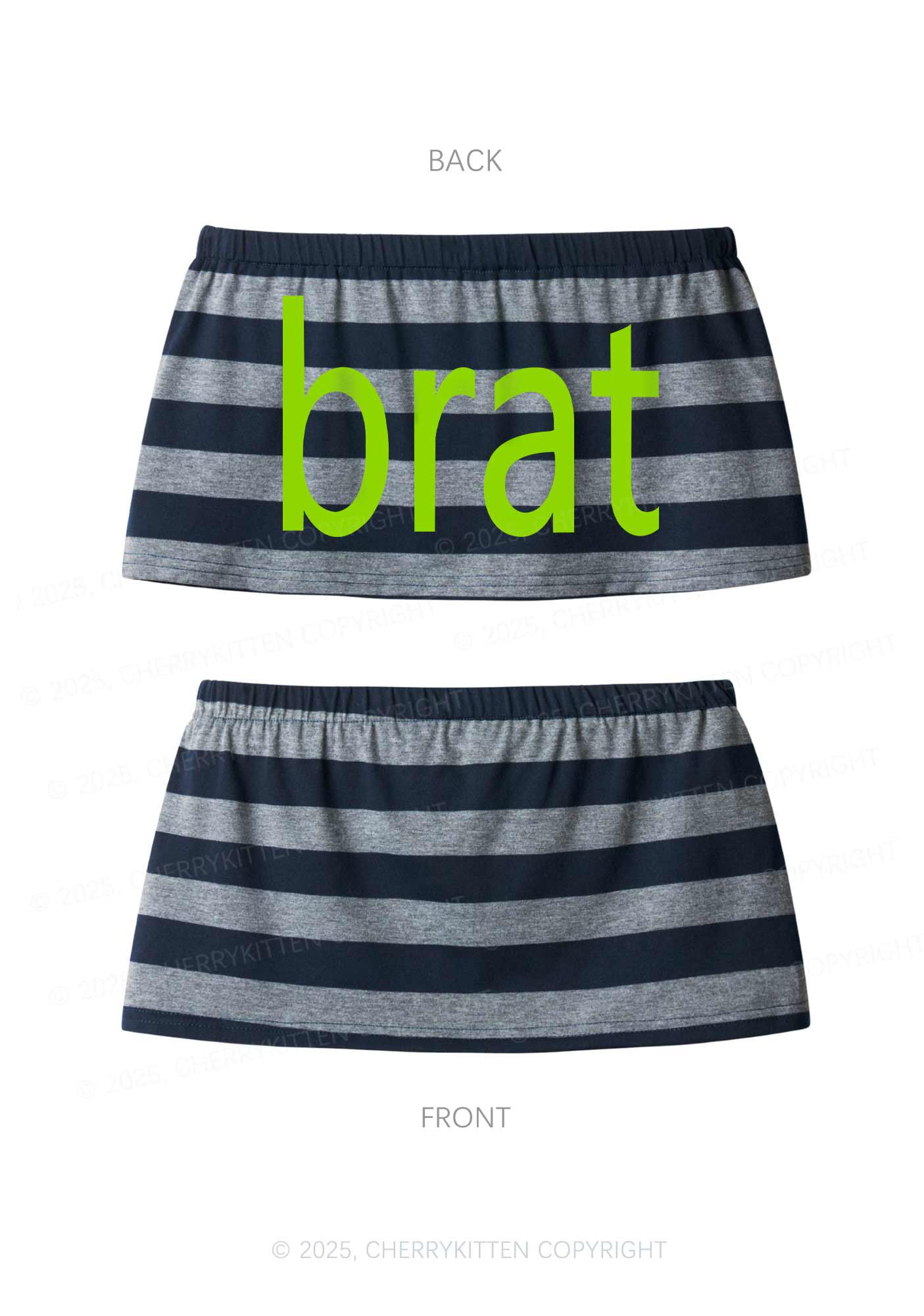 Green Brat Y2K Navy Grey Striped Mini Skirt Cherrykitten