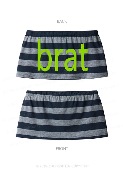 Green Brat Y2K Navy Grey Striped Mini Skirt Cherrykitten