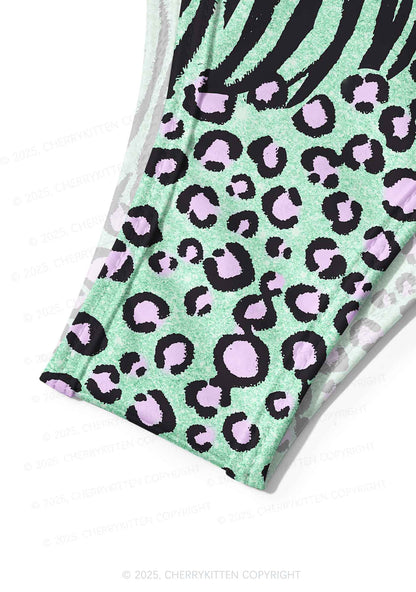Green Zebra Pink Leopard Y2K Print Bikini Set Cherrykitten