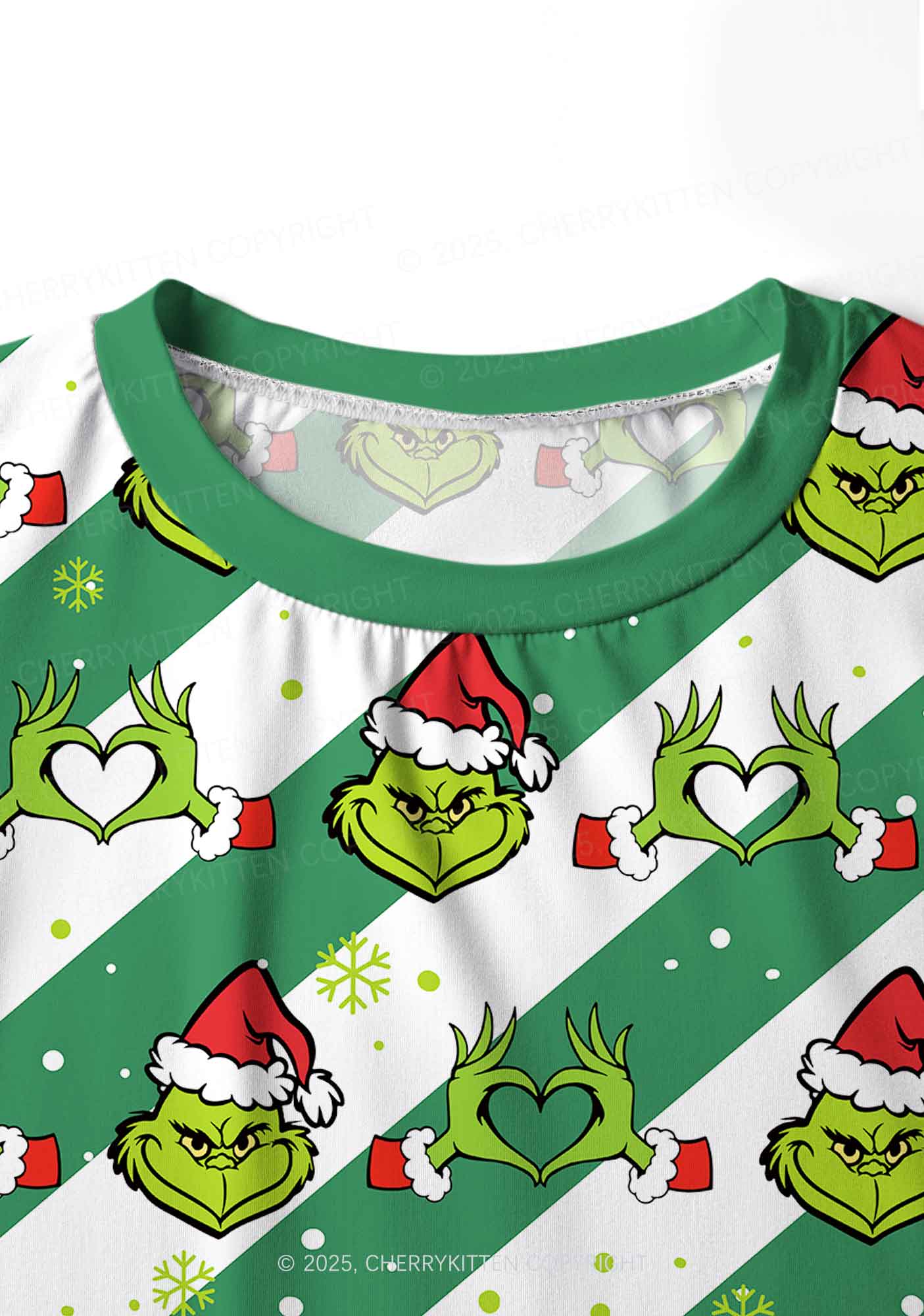 Christmas Whoville Heart Hands Y2K Print Long Sleeve Pajama Set Cherrykitten