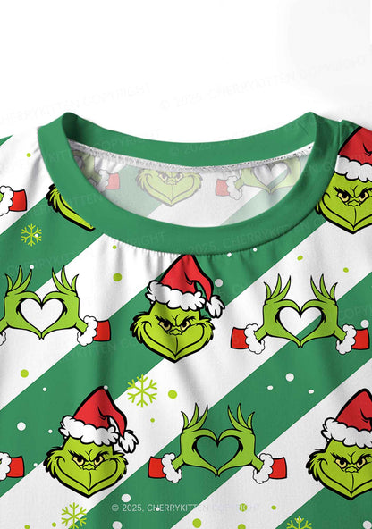 Christmas Whoville Heart Hands Y2K Print Long Sleeve Pajama Set Cherrykitten