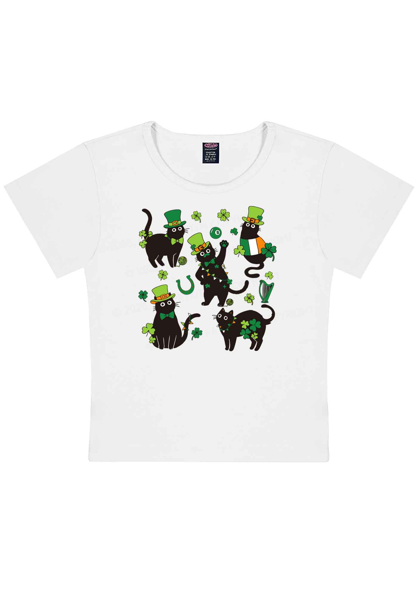 Shamrock Dancing Cats St Patricks Y2K Baby Tee Cherrykitten