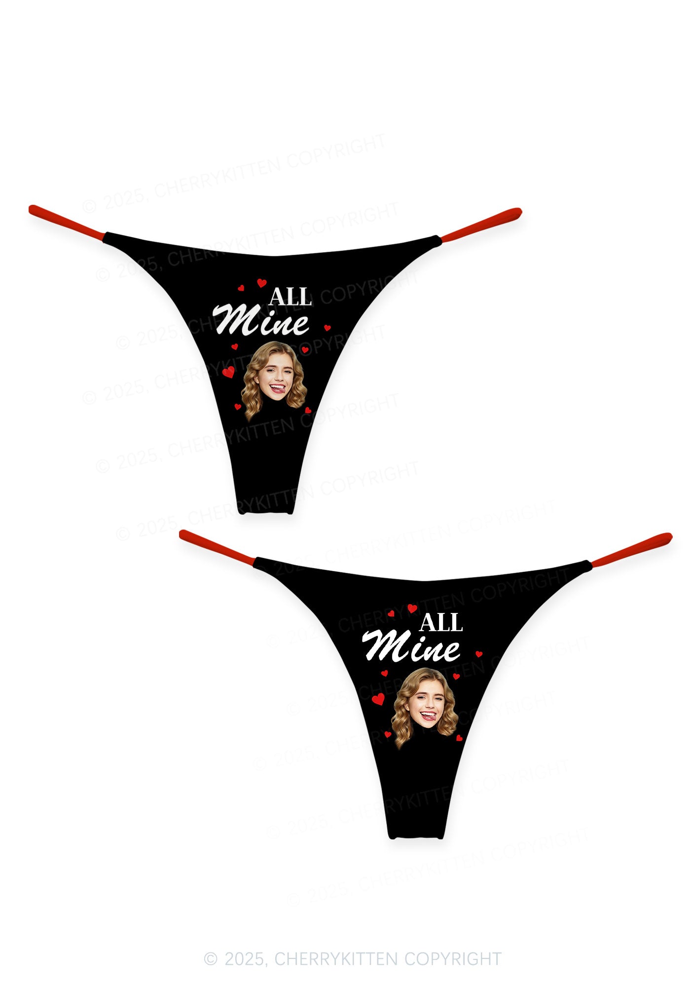Custom Face All Mine Valentine's Day Y2K Print Couples Thong Set Cherrykitten