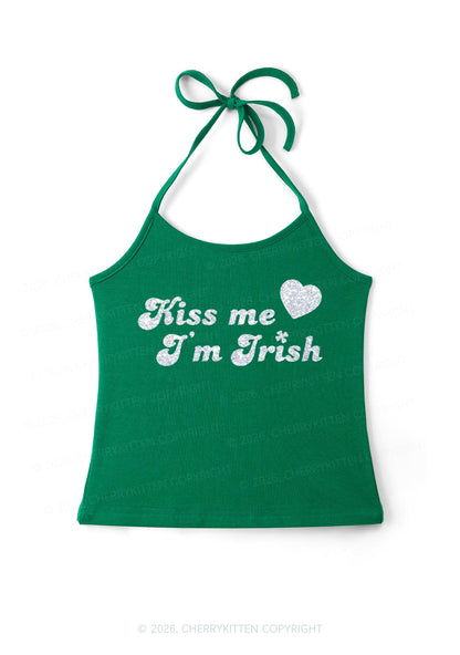 Glitter Kiss Me Im Irish St Patricks Y2K Halter Neck Cami Cherrykitten