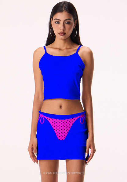 Pink Dots Bikini On Blue Y2K Print Mini Skirt Cherrykitten