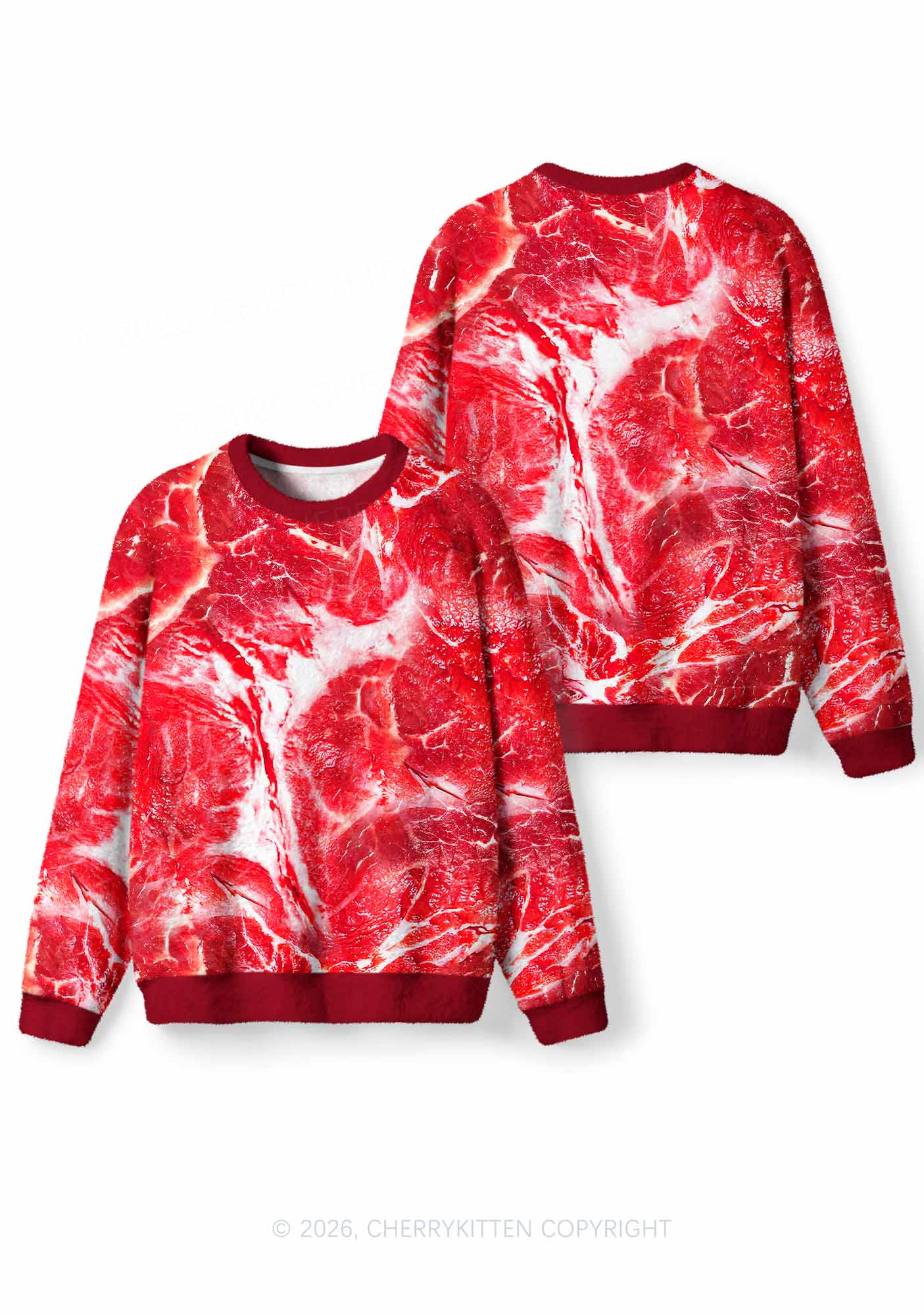 Beef Steak Texture Y2K Christmas Knit Sweatshirt Cherrykitten