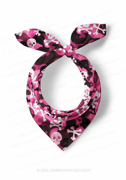 Halloween Pink Camouflage Skull Y2K Print Square Bandana Cherrykitten