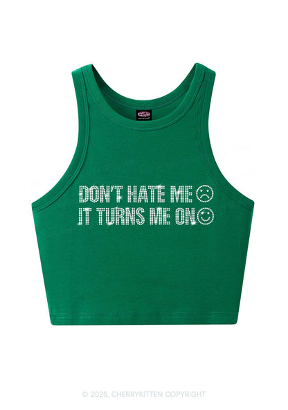 Rhinestone Dont Hate Me Y2K Crop Tank Top Cherrykitten
