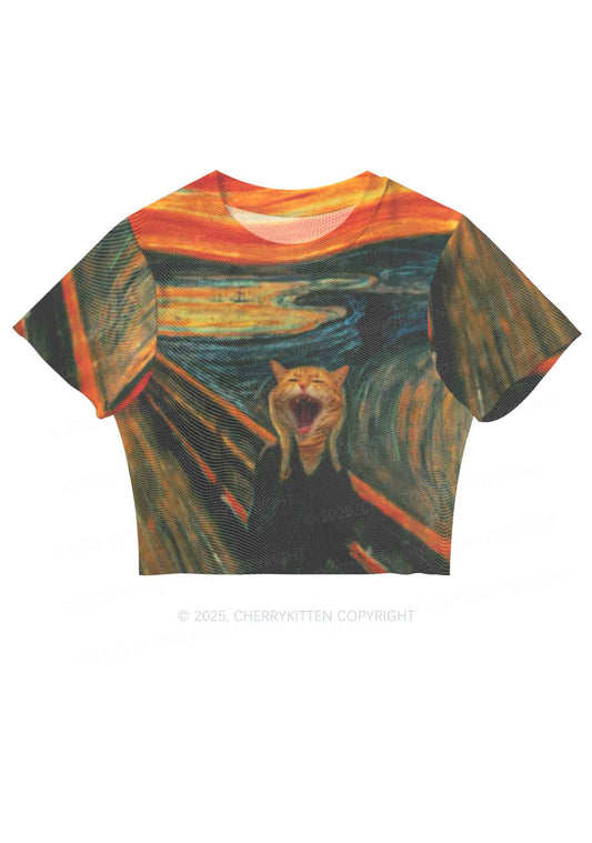 Screaming Cat Y2K Mesh Crop Top Cherrykitten