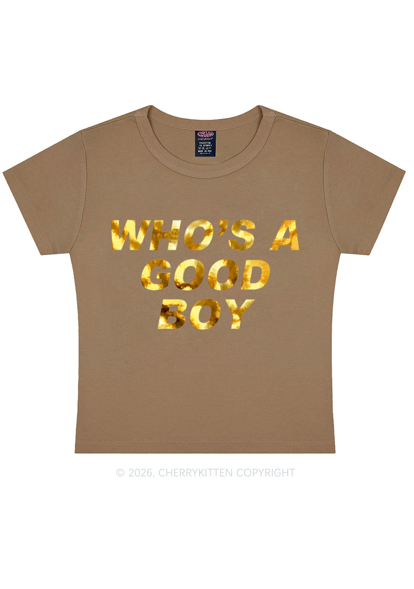 Whos A Good Boy Silver Foil Printed Y2K Baby Tee Cherrykitten