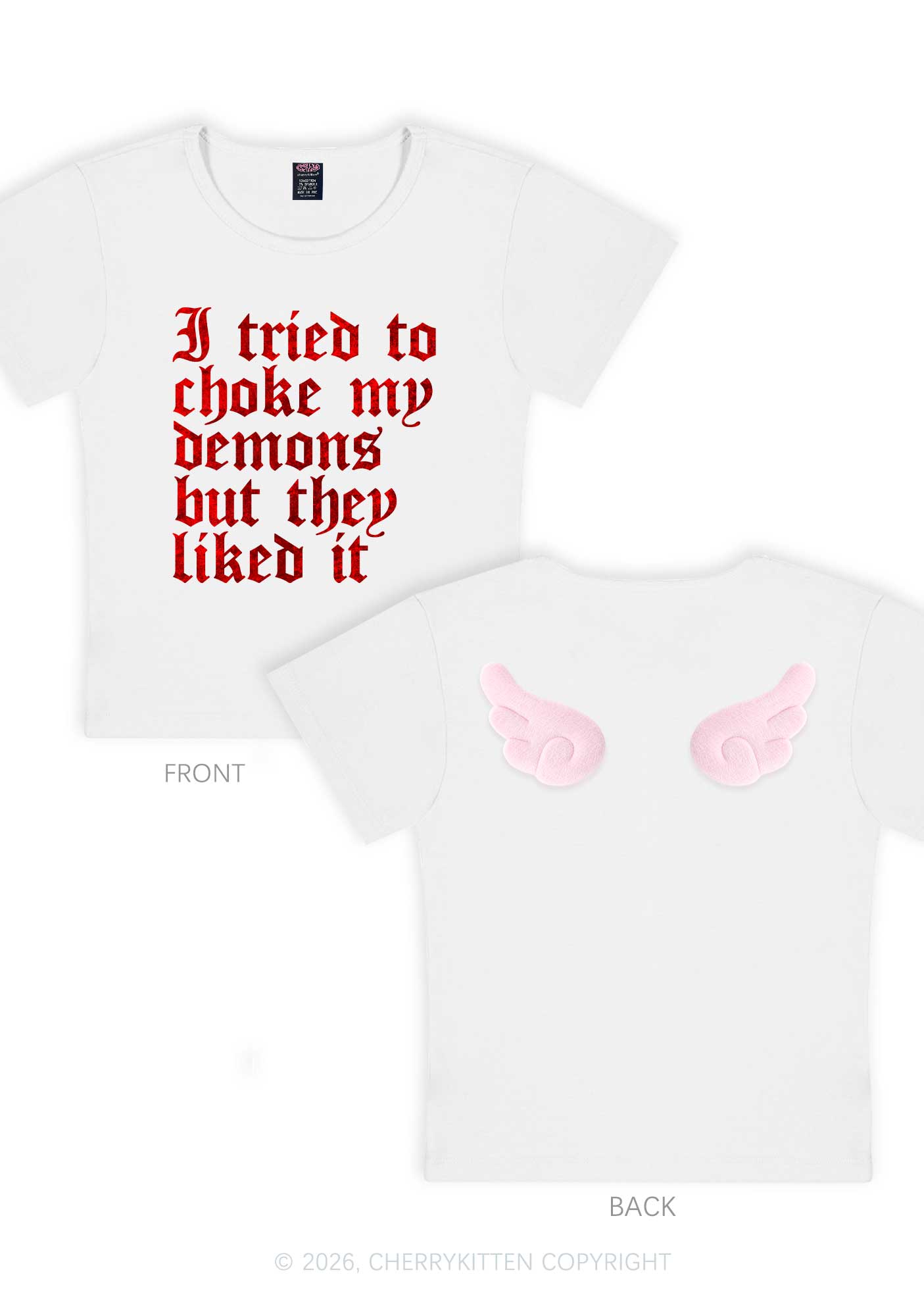 Halloween Choke Demons They Liked Y2K Goth Angel Wings Baby Tee Cherrykitten