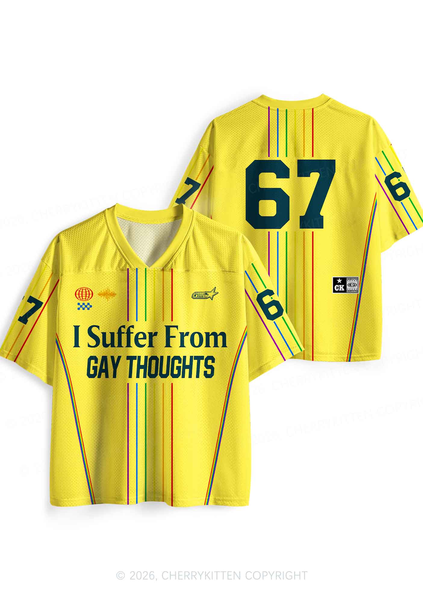 Yellow I Suffer From Gay Thoughts Pride Y2K Sport Jersey Shirts Cherrykitten