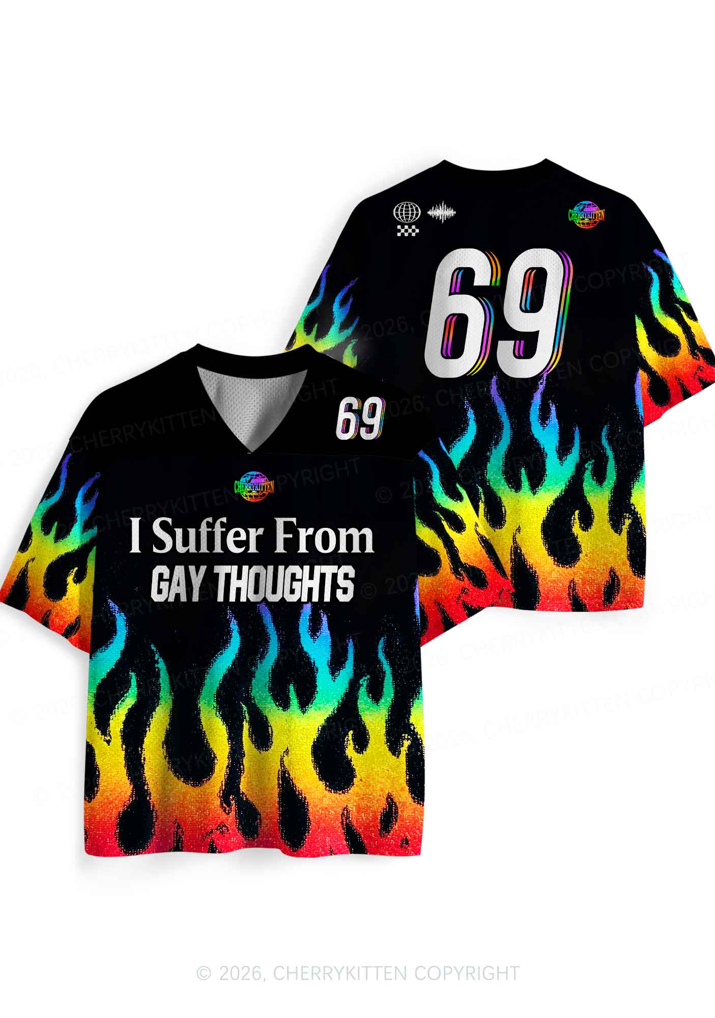 Gay Thoughts Rainbow Flame Pride Y2K Sport Jersey Shirts Cherrykitten