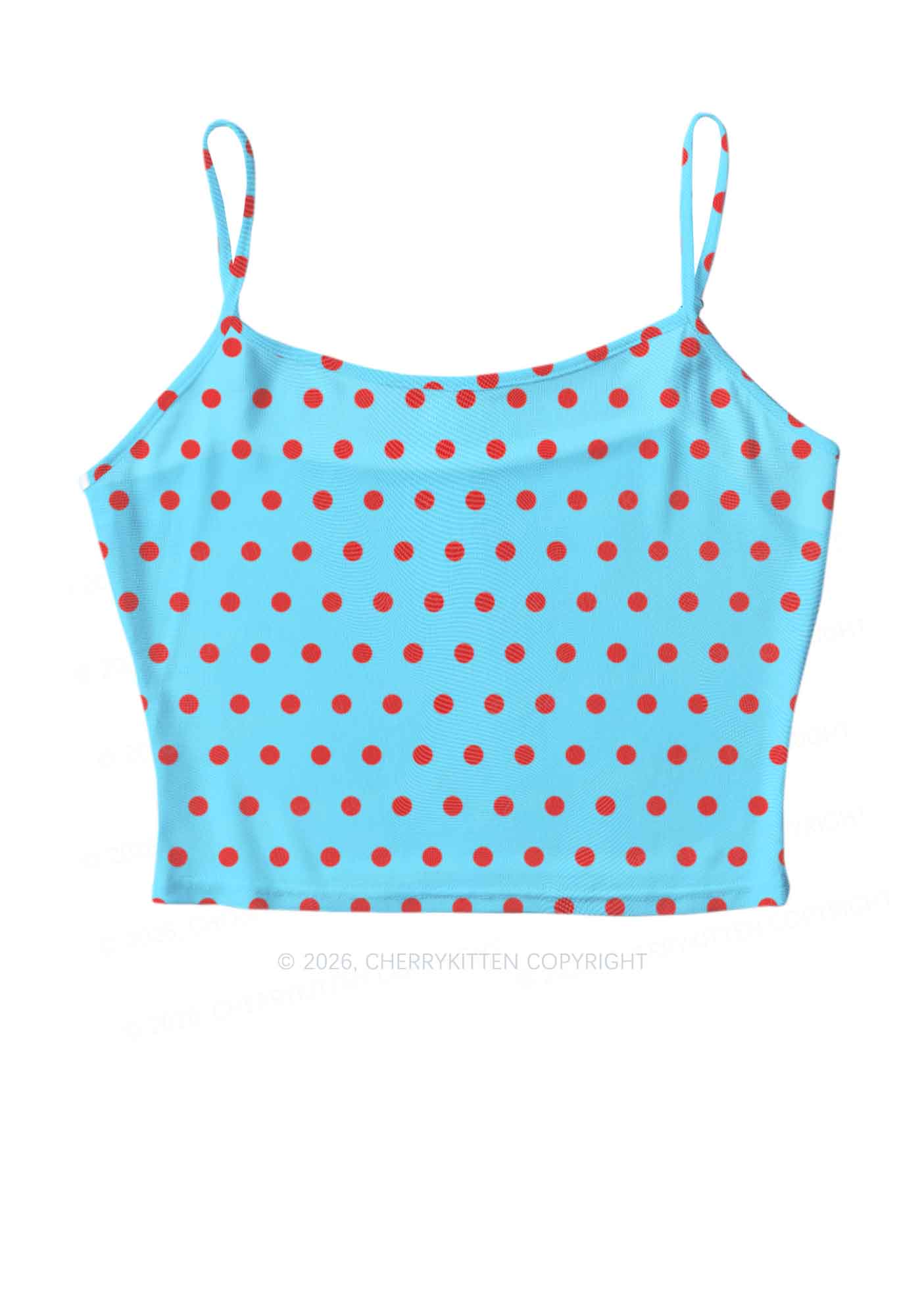 Red Dots On Blue Y2K Mesh Cami Tank Cherrykitten