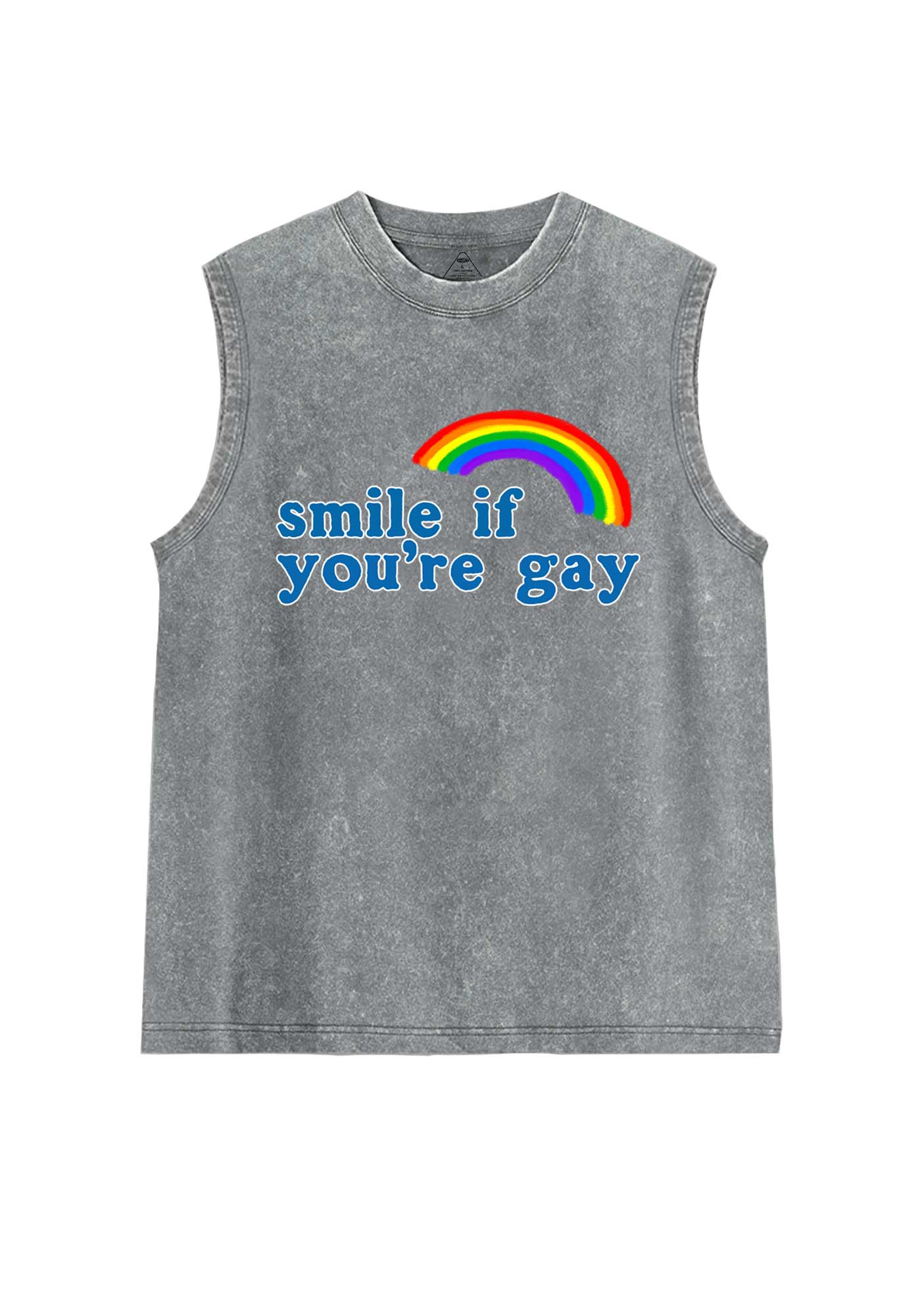 Rainbow Smile If You Are Gay Pride Y2K Washed Muscle Tank Cherrykitten