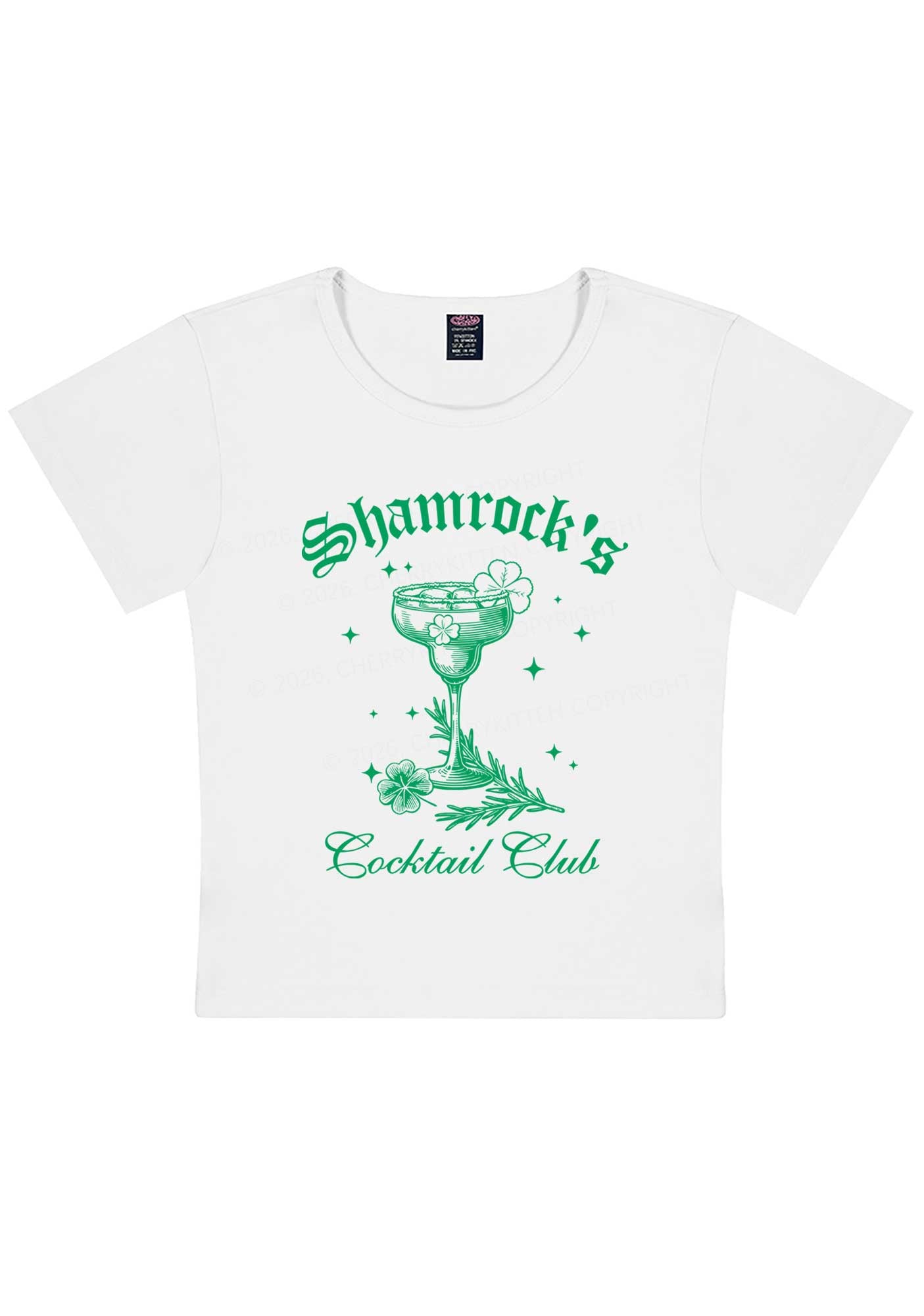 Shamrocks Coctail Club St Patricks Y2K Baby Tee Cherrykitten