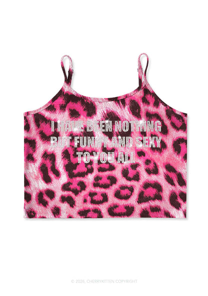 Rhinestone I Have Been Funny Y2K Pink Leopard Print Cami Crop Top Cherrykitten