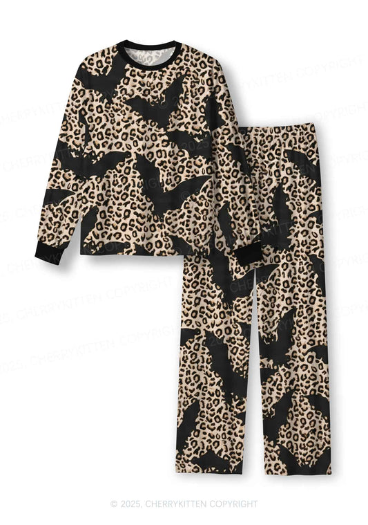 Bat Leopard Y2K Print Long Sleeve Pajama Set Cherrykitten
