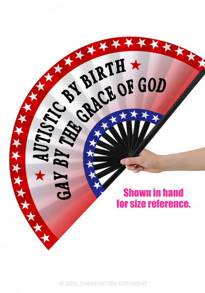 Autistic By Birth Pride Y2K Rave Hand Fan Cherrykitten