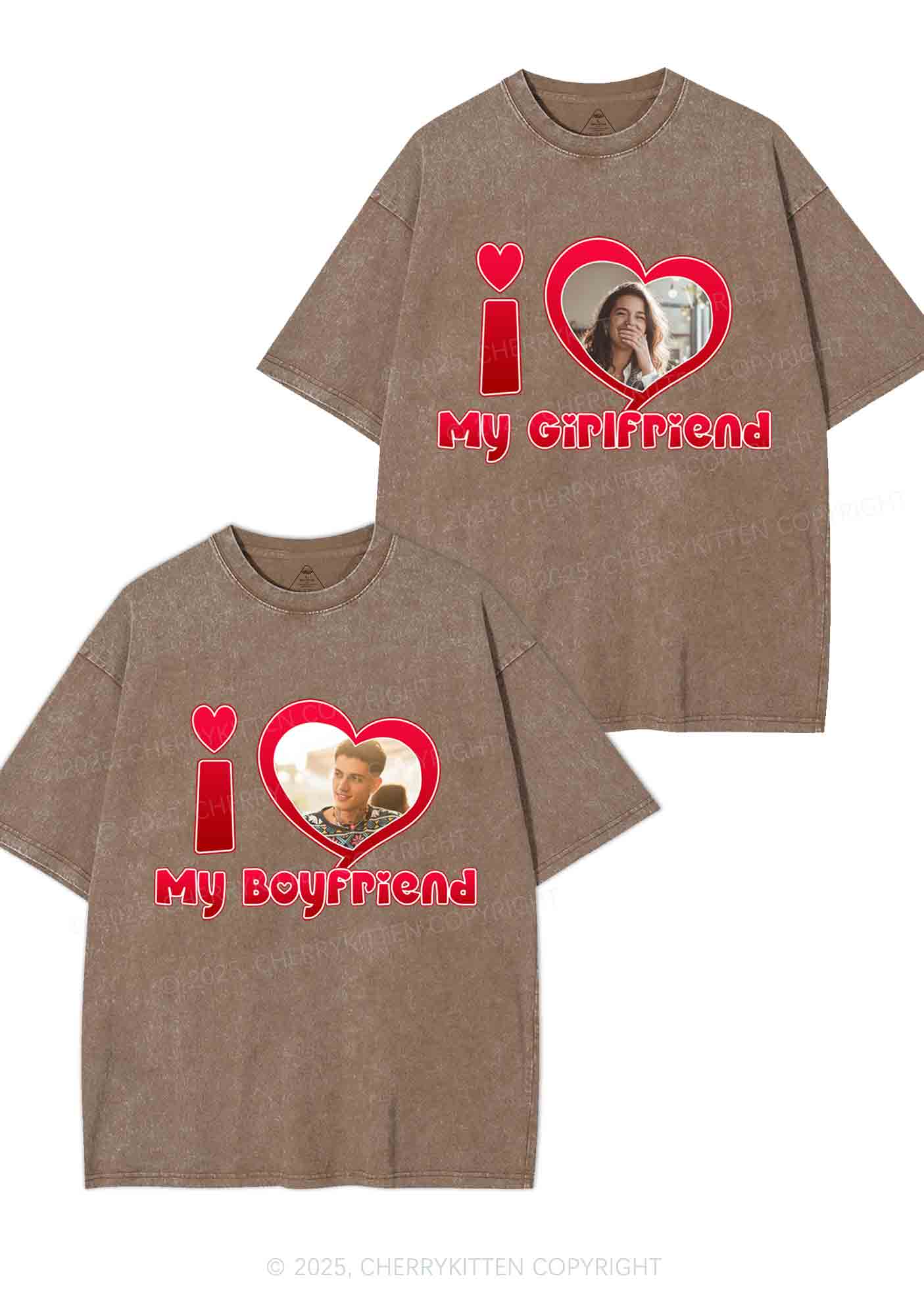 Custom BF GF Red Heart Y2K Valentine's Day Washed Tee Cherrykitten