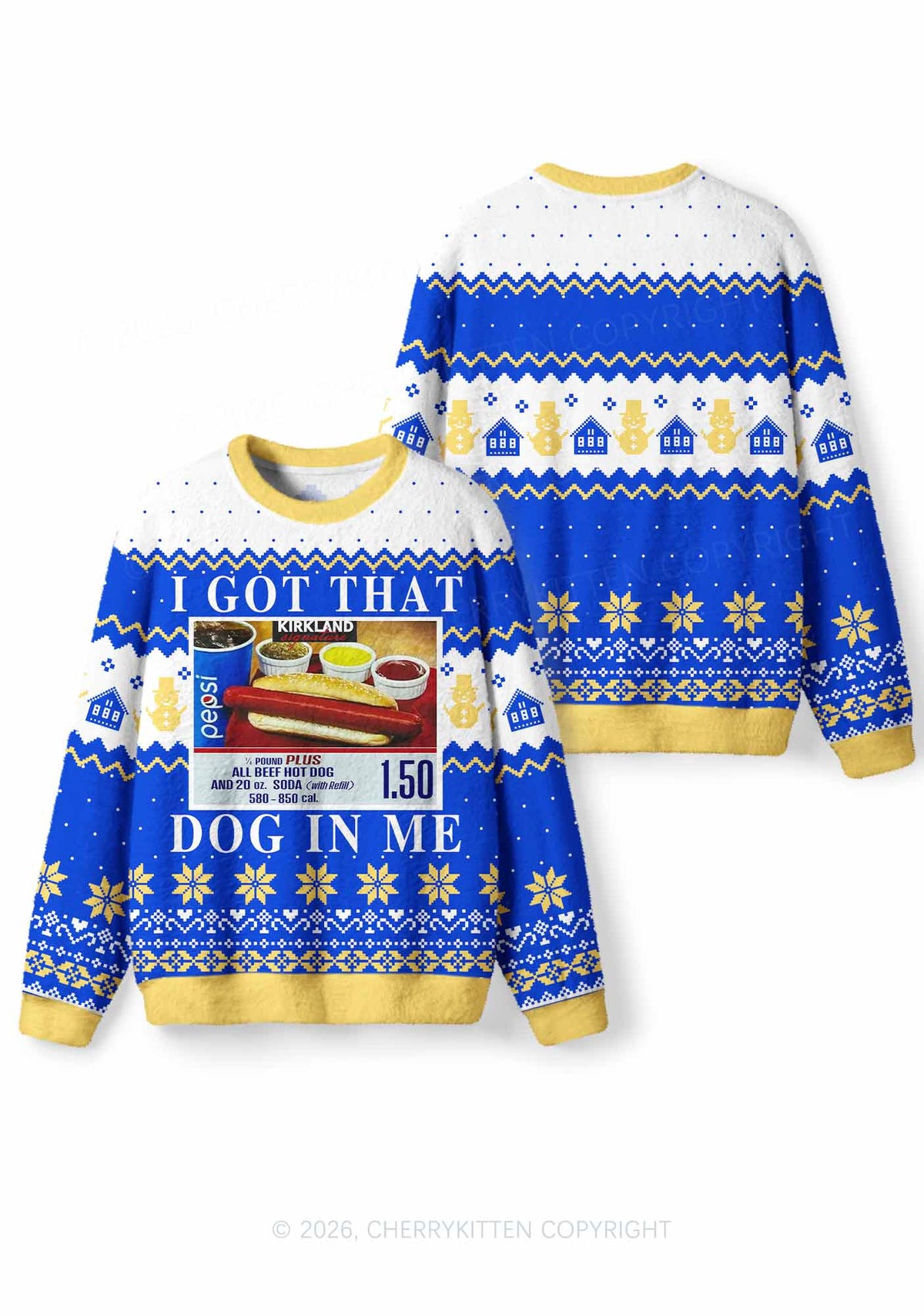 I Got That Hot Dog In Me Y2K Christmas Knit Sweatshirt Cherrykitten