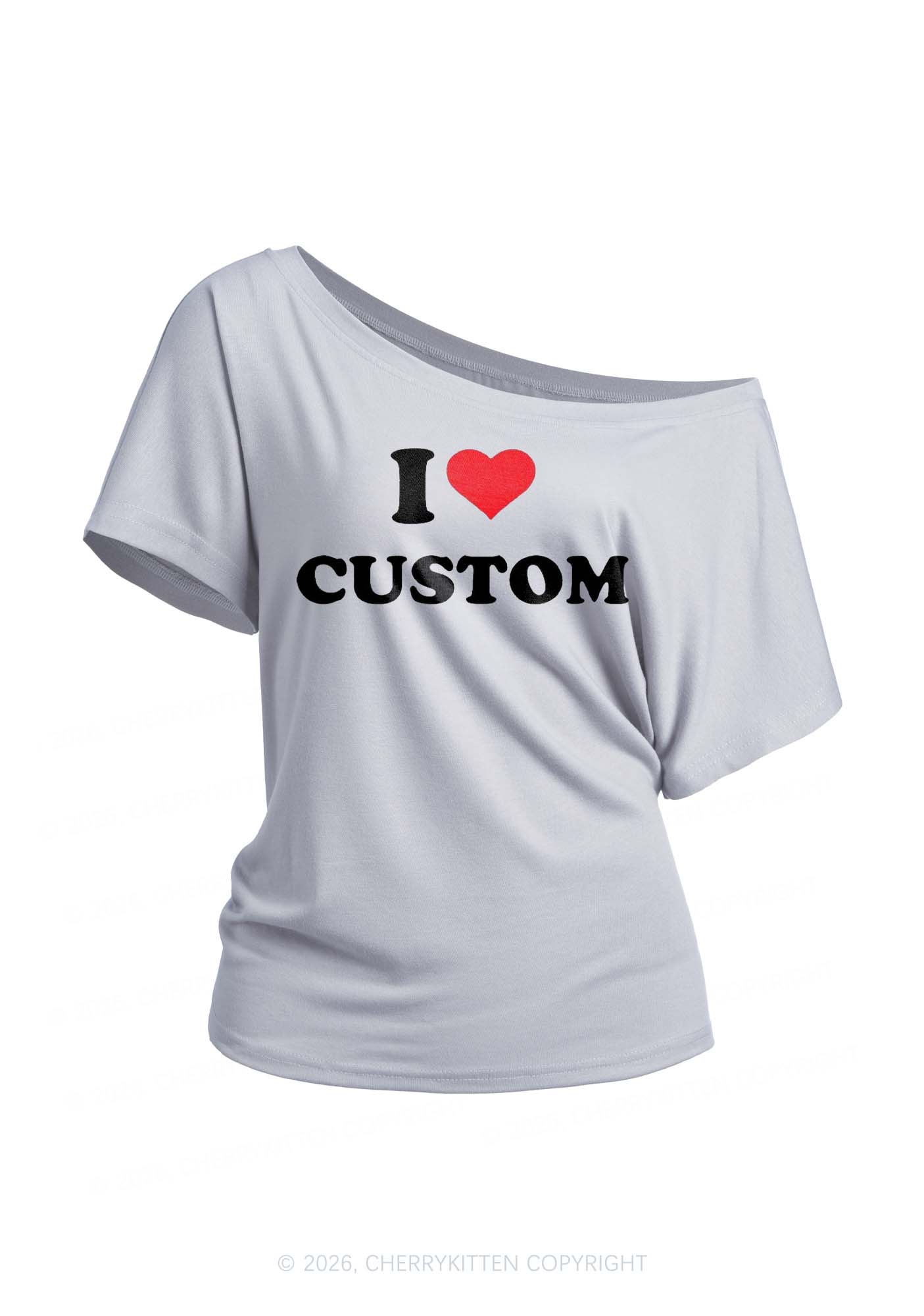 I Love Custom Personalized Y2K Off Shoulder Tee Cherrykitten
