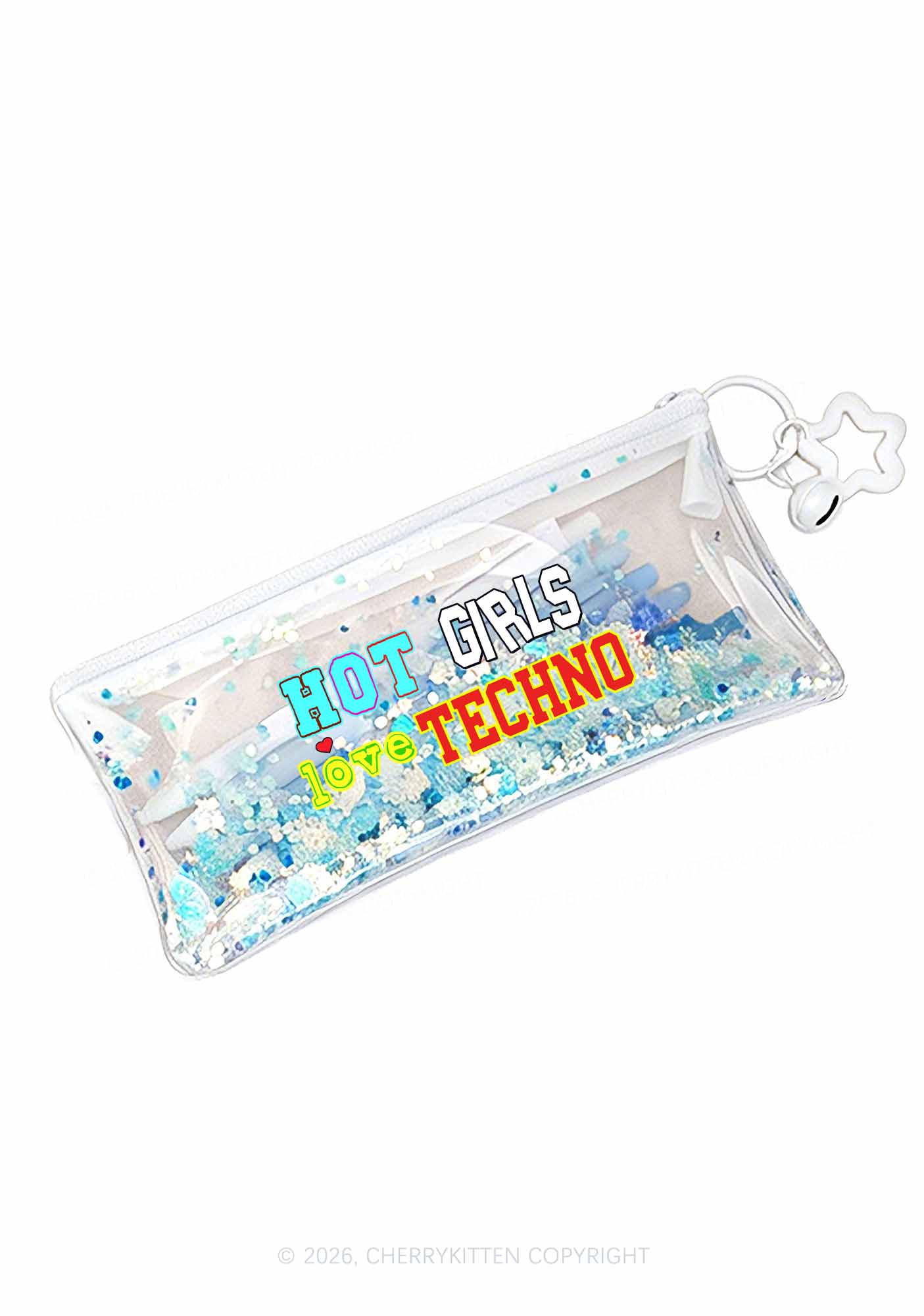 Hot Girls Love Techno Y2K Quicksand Transparent Pencil Pouch Cherrykitten
