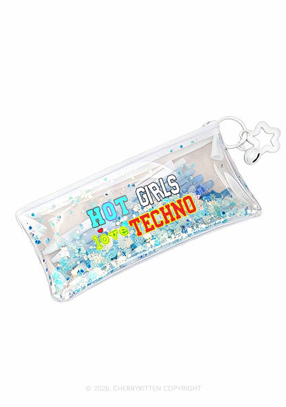 Hot Girls Love Techno Y2K Quicksand Transparent Pencil Pouch Cherrykitten