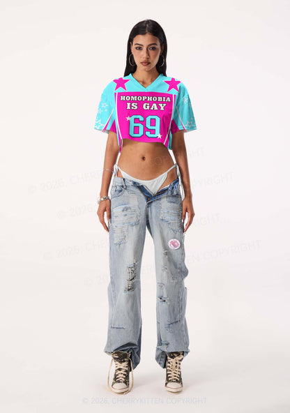 Hot Pink Homophobia Is Gay Pride Y2K Crop Sport Jersey Shirts Cherrykitten