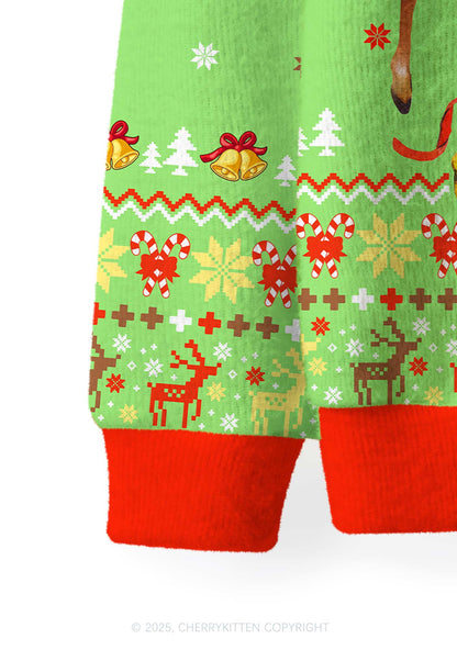 Girl Reindeer Y2K Christmas Cardigan Knit Sweatshirt Cherrykitten